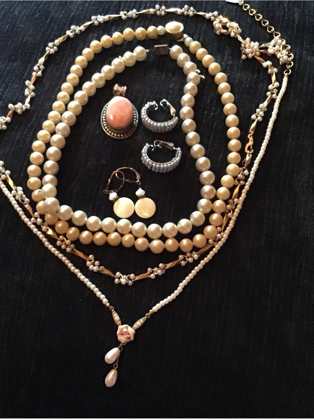 Pearl and Pink Stone Multi-Necklace Set - Women Jewelry lot